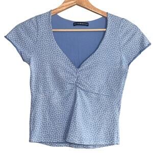 Brandy Melville Blue Floral Crop Top | Y2K Cottagecore Summer Tee One Size